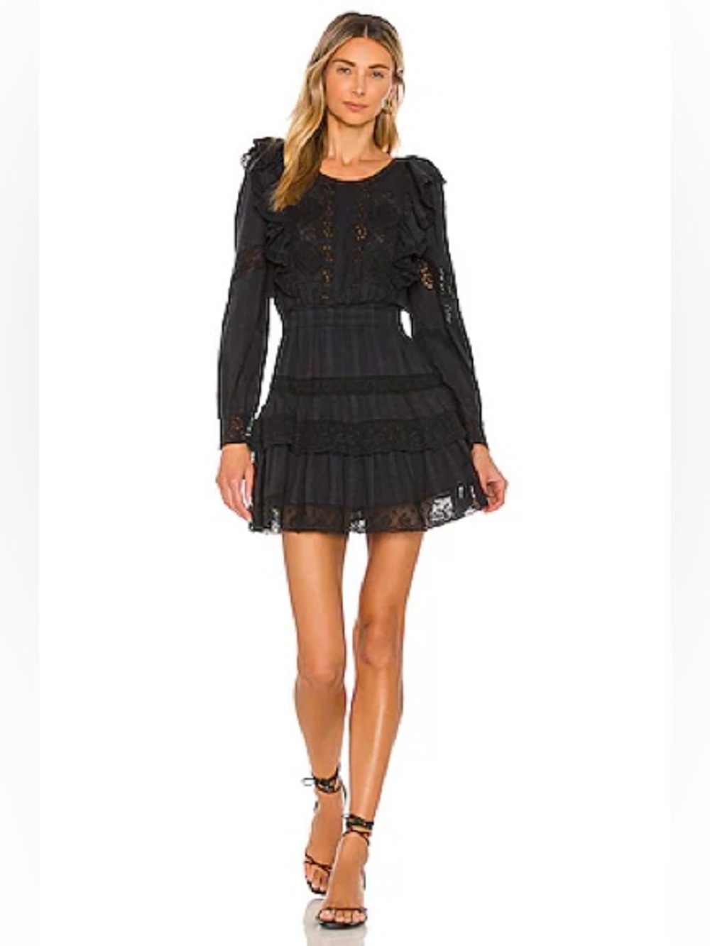 Loveshackfancy black Santorini lace mini dress
